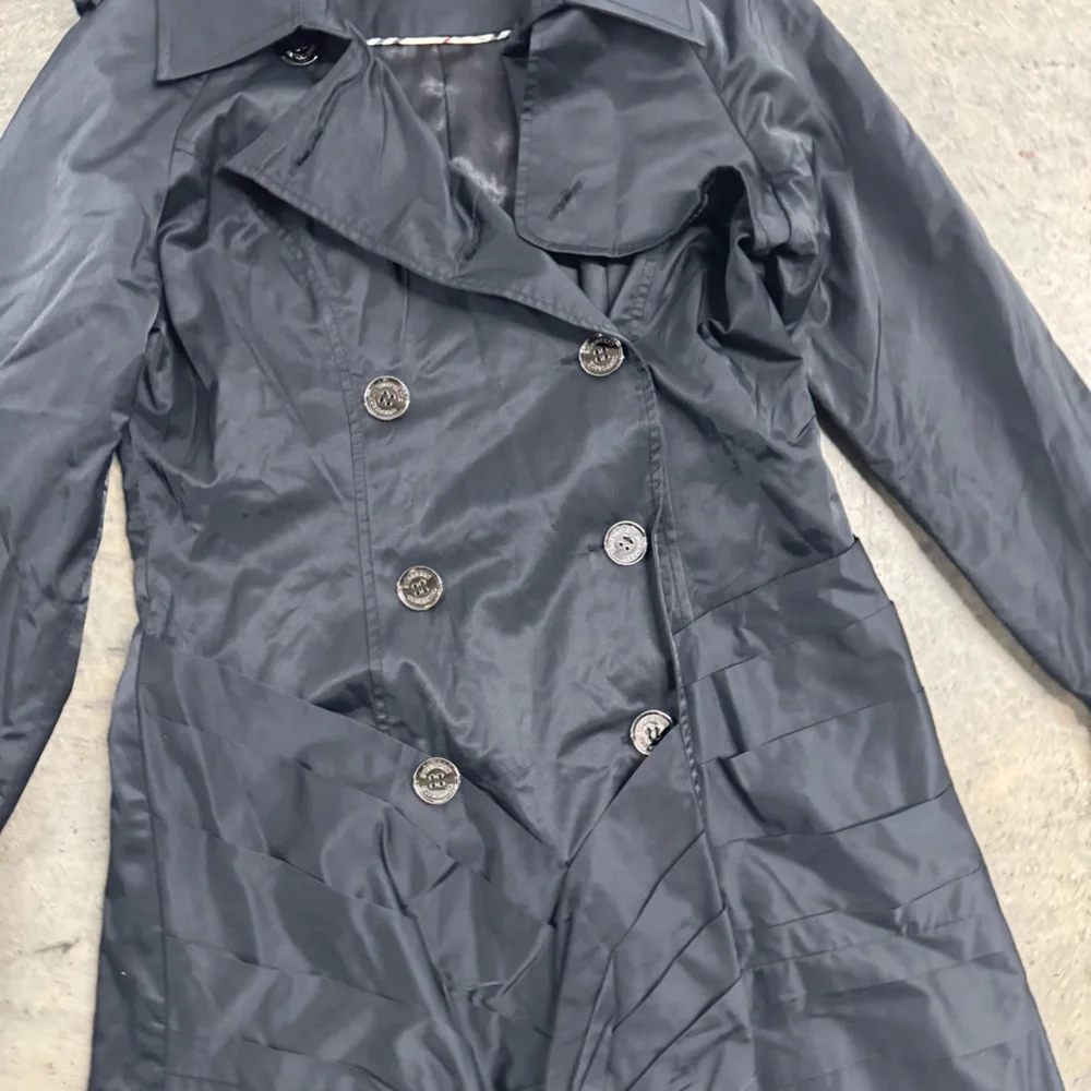 Burberry Women’s Black Ruched Trench Coat Jacket Size S Designer Luxury Classic - Picture 2 of 11